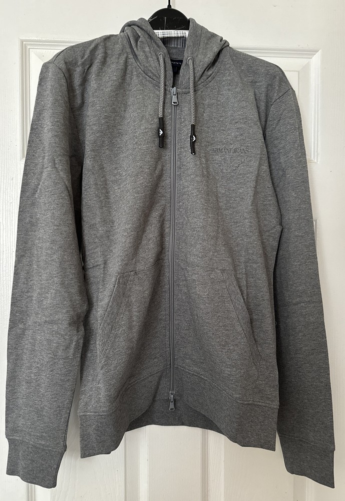 Armani Jeans Sweat Shirt Full Zip With Pocket-Grey-Size S-Brand New-US Seller