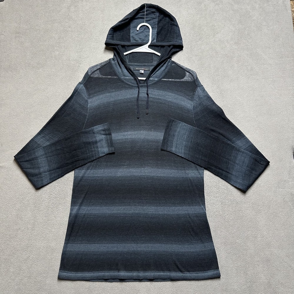 John Varvatos Hoodie Mens Large Gray Striped Rayon Linen Blend Drawstring GUC