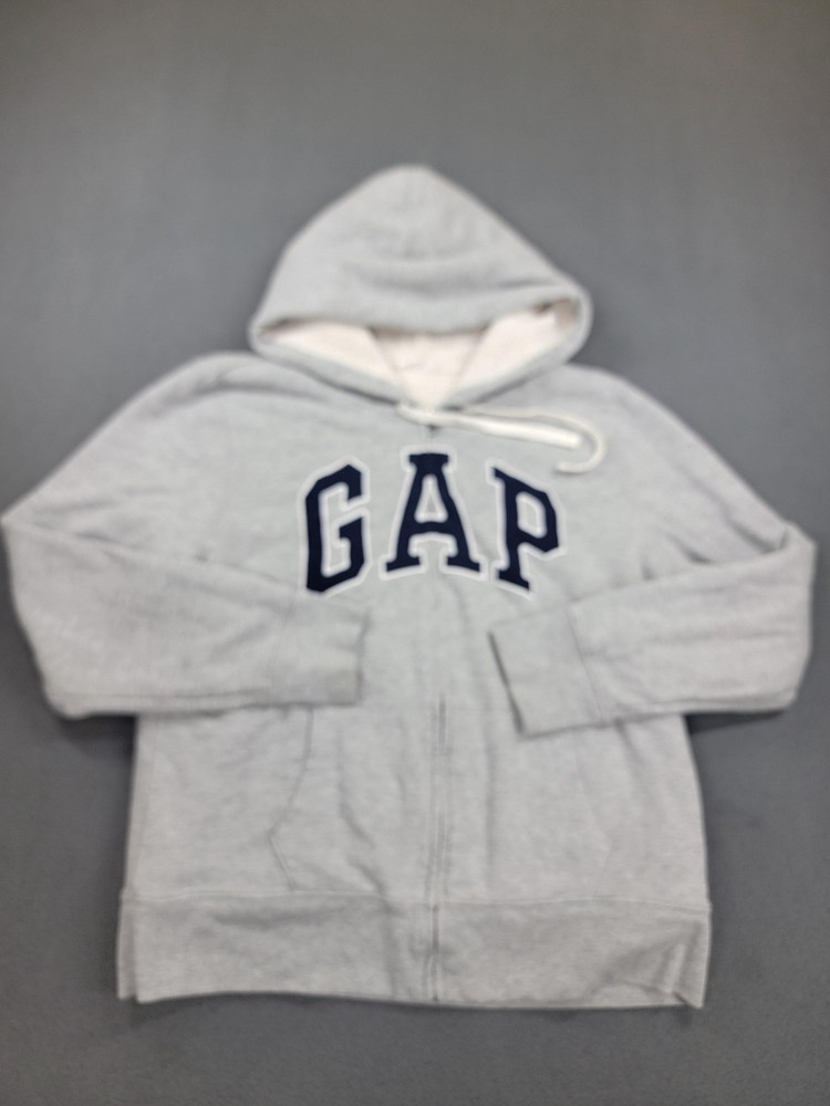 Gap Hoodie Mens Large Gray Sherpa Lined Full Zip Fleece Sweatshirt Logo Pockets