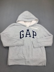 Gap Hoodie Mens Large Gray Sherpa Lined Full Zip Fleece Sweatshirt Logo Pockets