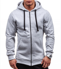 Spring and Autumn Men’s Solid Color Casual Zip Hooded Sweater Jacket Cardigan