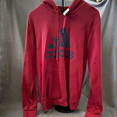 Adidas Men’s M Burgundy All Over Logo Print Pullover Hoodie Red Maroon
