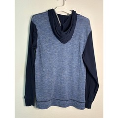 Mens Blue Space Dye Henley Hoodie Colorblock Pouch Pocket Pullover Sweatshirt