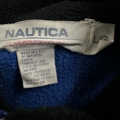 Nautica Competition Mens Fleece Blue Green Large 1/4 Zip USA Made 100% Polyester