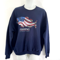 VTG Red, White & Blue Fish American Tradition Navy Sweatshirt XL