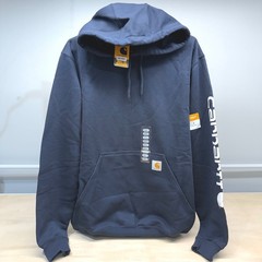 NEW! Carhartt Mens Small Loose Fit Midweight Logo Sleeve Hoodie Navy Blue K288