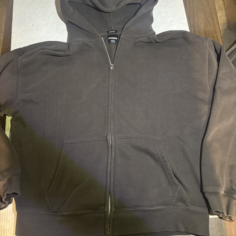 RSQ Mens Oversized Full Zip Brown Hoodie Sweatshirt Heavy Size Medium