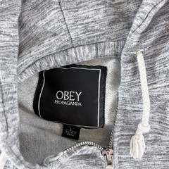 OBEY Propaganda Hoodie Mens L Gray 100% Cotton Full Zip Logo Patch Streetwear