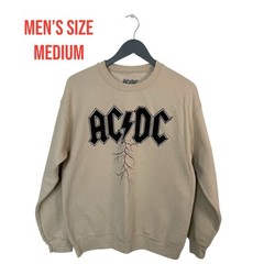 AC/DC Men’s Medium Crewneck Sweatshirt – Beige Lightning Bolt Graphic