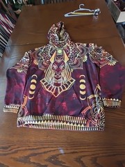 DYKHMILY UNISEX RED/GOLD ANUBIS ANCIENT EGYPT PATTERN HOODIE PULLOVER Large Read