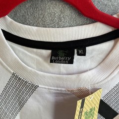 Burberry London XL Sweatshirt Crew Neck White Plaid Knit Long Sleeve 100% Cotton