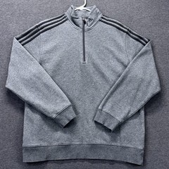 Adidas Sweatshirt Mens Large Gray 1/4 Zip 3-Stripes Sherpa Lined Fleece Pullover