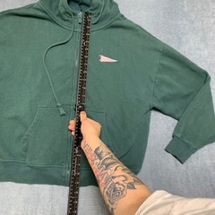 Full Zip Hoodie Jacket Mens Green P Patch Long Sleeve Fleece Lined Drawstring