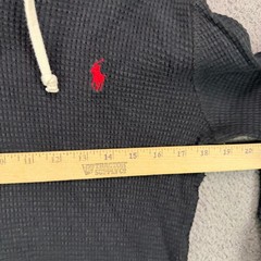 Polo Ralph Lauren Mens Small Black Waffle Knit Thermal Hoodie Red Pony Logo