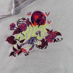 Nike Hoodie Men Large Pink Floral Embroidered Kangaroo Pockets Sweatshirt