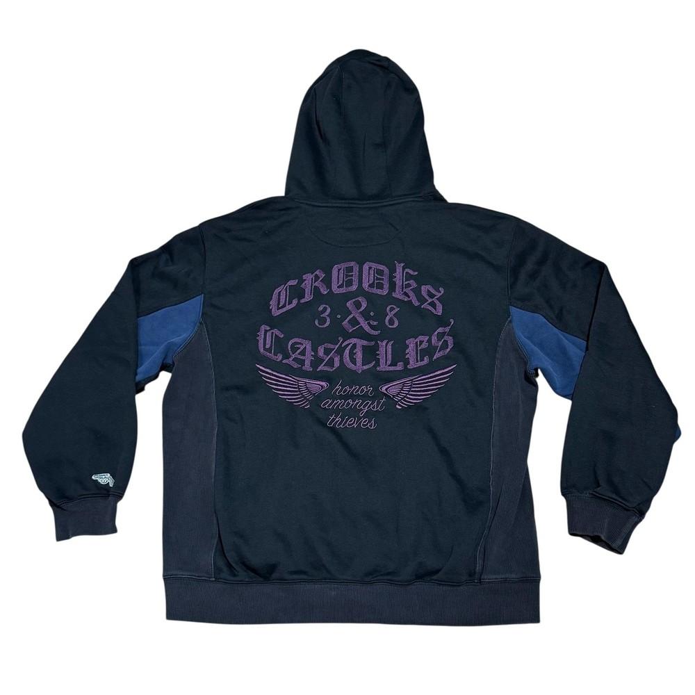 Crooks & Castles Hoodie Mens 2XL Black God Guns Money Full Zip Graphic Back