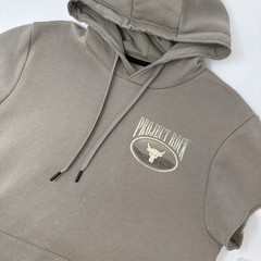 Under Armour Project Rock Mens Small Beige Hoodie Short Sleeve Back Logo