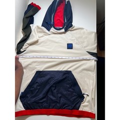 Nautica Mens Hoodie Large Colorblock Fleece Off White Navy Blue Red Olive Green