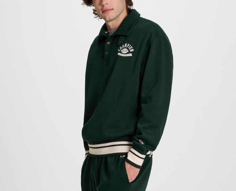 Champion Men’s Physical Education 4 button Mockneck Sweatshirt – Pine Grove