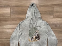 The Mountain Owl Hoodie LARGE Adult Green/Gray Nature Pullover Lightweight Y2K