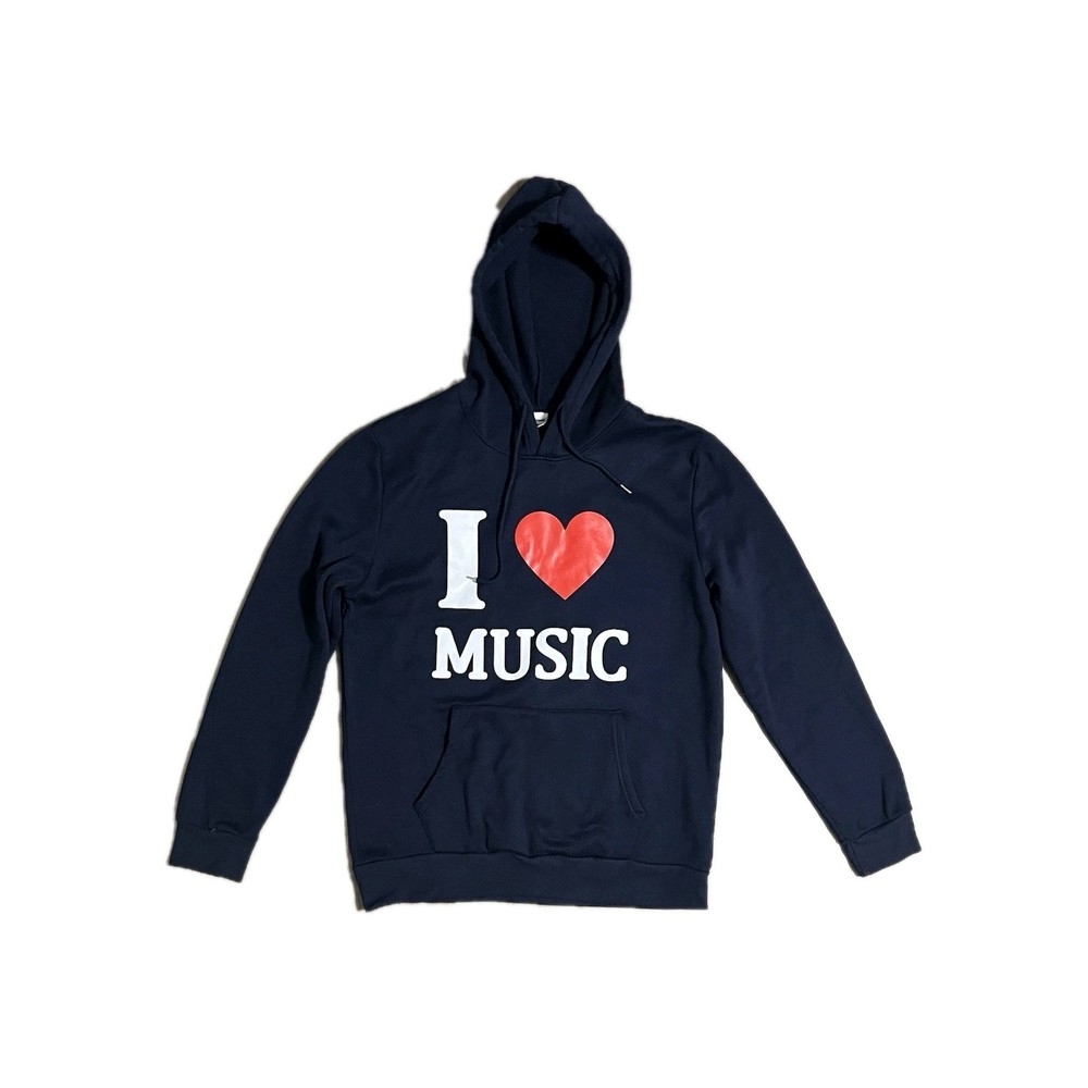 I Heart Music Unisex Blue Hoodie Size Small Trendy Music Lover Graphic Sweater