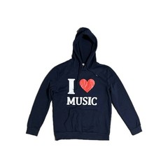 I Heart Music Unisex Blue Hoodie Size Small Trendy Music Lover Graphic Sweater