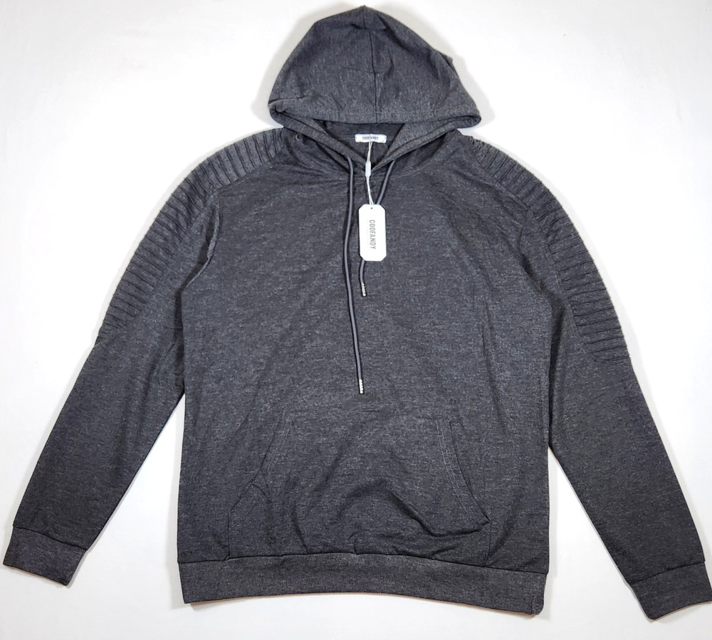 Coofandy Men’s Athletic Pleated Biker-Style Sleeves Grey Pullover Hoodie – L