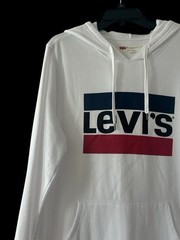 Levis Adult Men’s Small White Relaxed Hoodie Oversized Pullover Logo Red Blue S