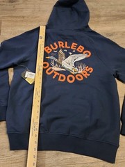 BURLEBO Men’s Midweight Fleece Hoodie Sweatshirt size M Navy Blue Hunting Duck