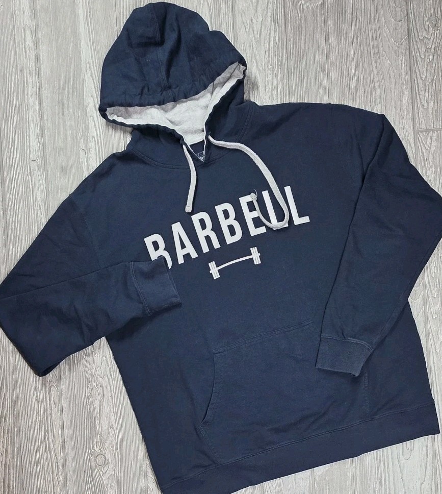 Barbell Hoodie Men XL Blue Lightweight Logo Spell out Drawstring Sweatshirt