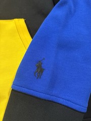 Polo Ralph Lauren Men Color Block Hoodie Navy Blue Yellow Pocket Size Large
