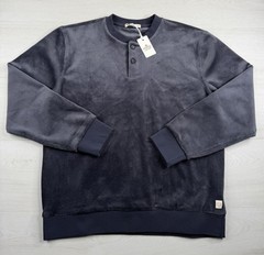 Marine Layer Velour Corduroy Henley India Ink Sweater Blue Stretch Men M $98 NWT