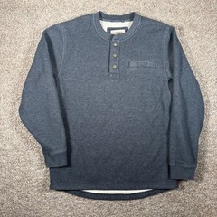LL Bean Katahdin Iron Works Henley Sweatshirt Mens Medium Gray Fleece Lined