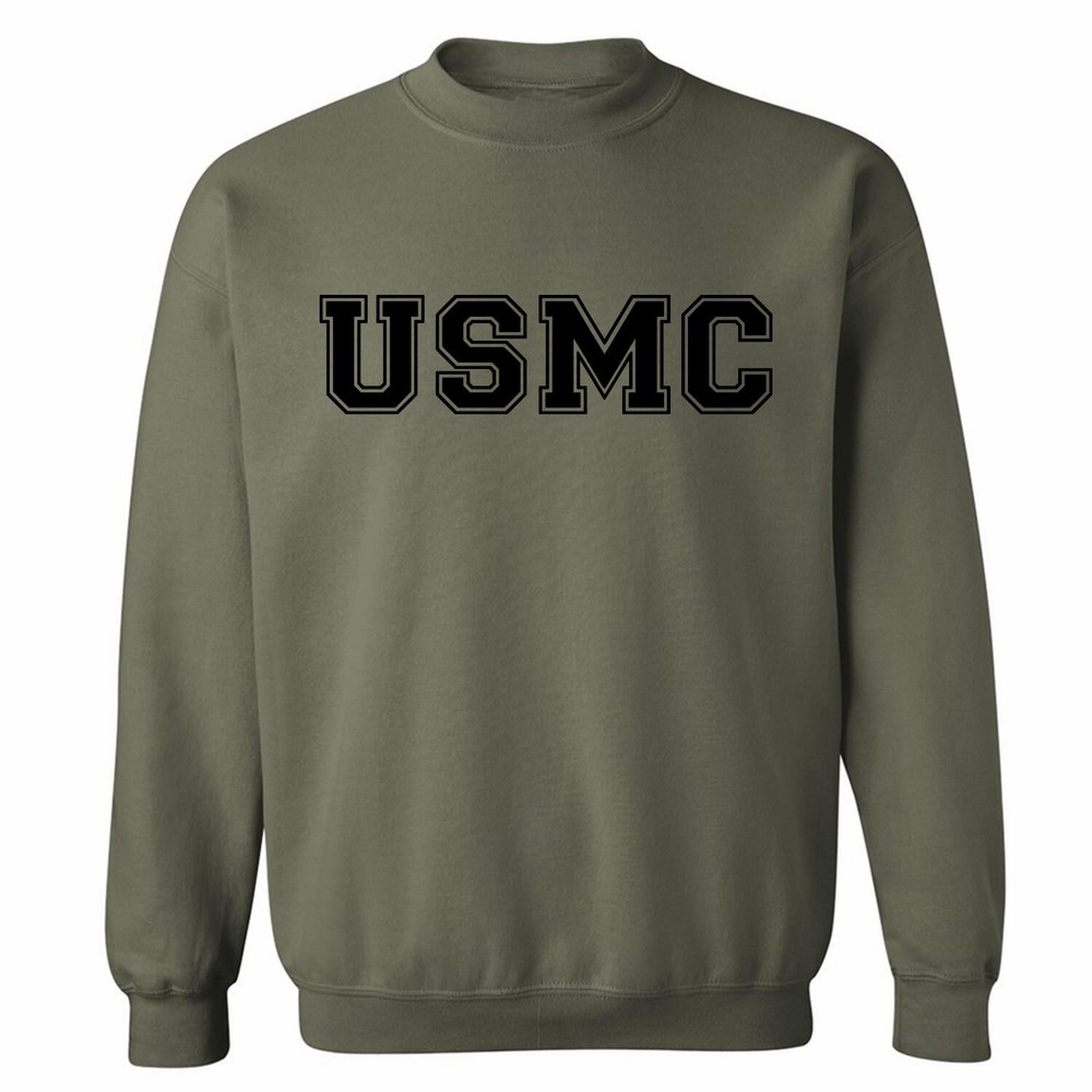 “USMC” Athletic Marines Crewneck Sweatshirt in Military Green – Adult S -3XL
