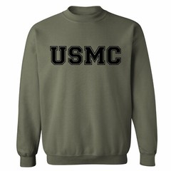 “USMC” Athletic Marines Crewneck Sweatshirt in Military Green – Adult S -3XL