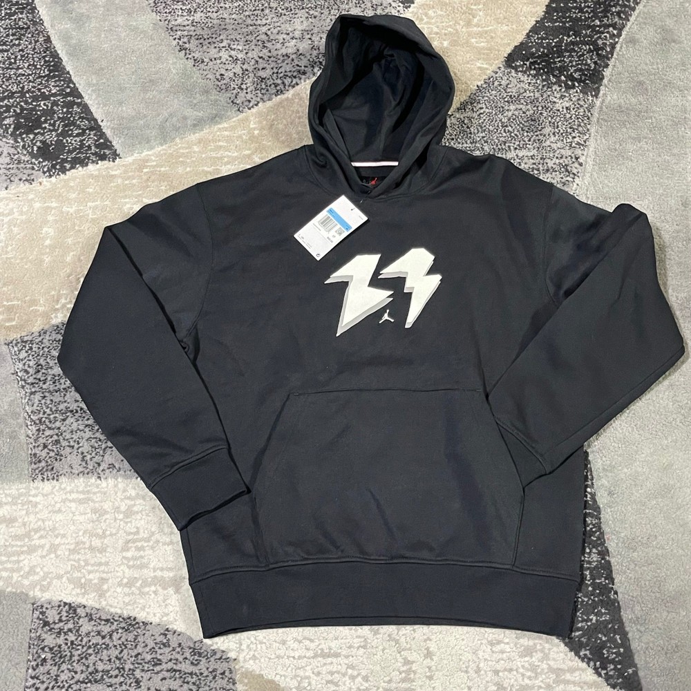 Nike Jordan Lightning Bolt Hoodie Men Medium Black FB7021-010 23 Spellout NEW