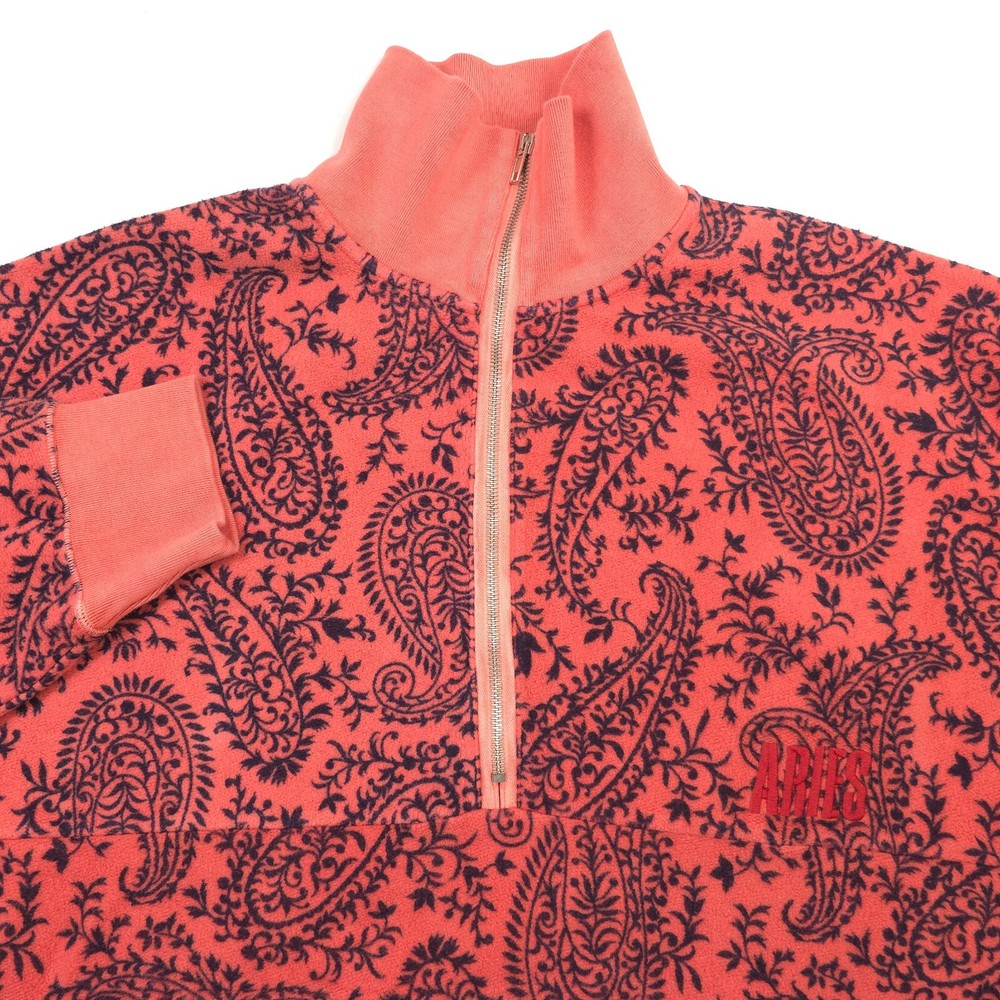$450 Aries Cotton Reverse Fleece Coral Paisley Half Zip Sweatshirt Mens Large