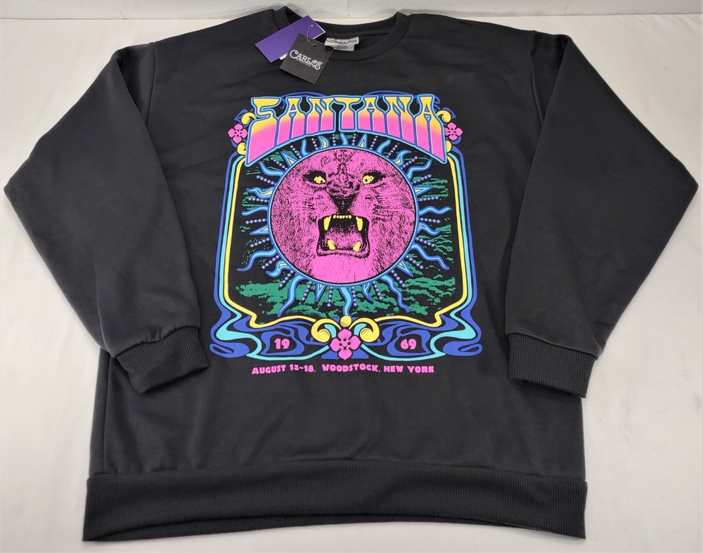 Adult Small Carlos Santana Woodstock 1969 Colorful Lion Print Sweatshirt, Unisex