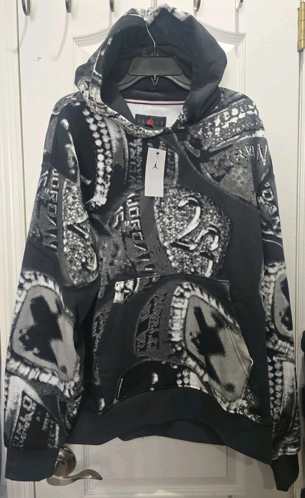 Air Jordan MVP 6 Rings Print AOP Pullover Hoodie NWT Mens Size XL HF9307-045 Blk