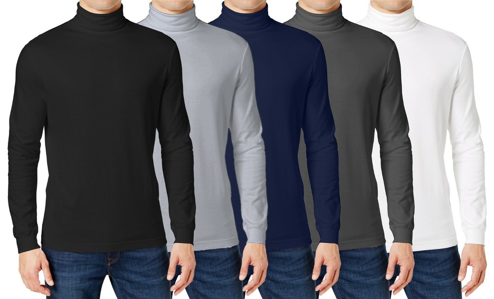 Men’s Long Sleeve Turtle Neck T-Shirt Tee Layer Cotton Blend Outerwear NEW