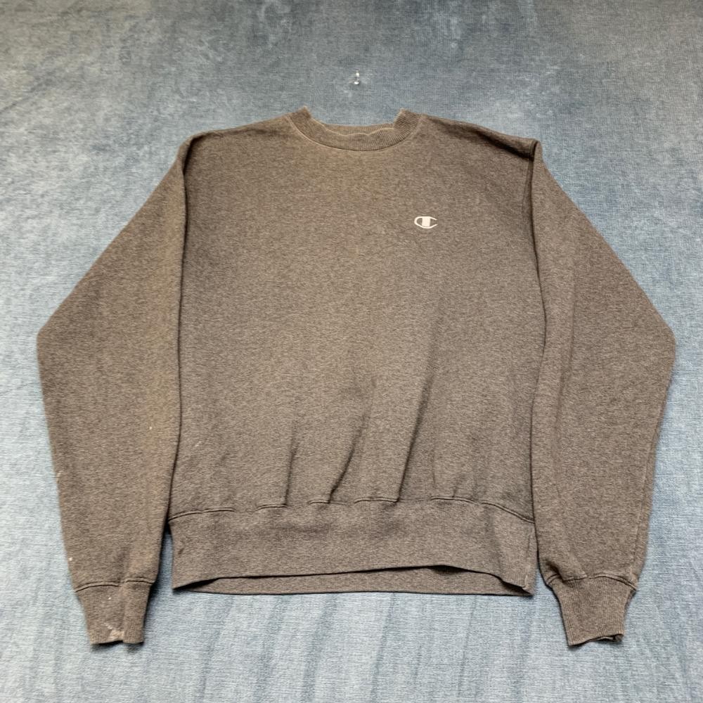 Champion Authentic Sweatshirt Mens Medium Gray Logo Pleated Winter Fleece Lined