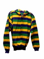 Mardi Gras Stripe Purple Green Yellow Adult Small Hoodie Zip Up Jacket