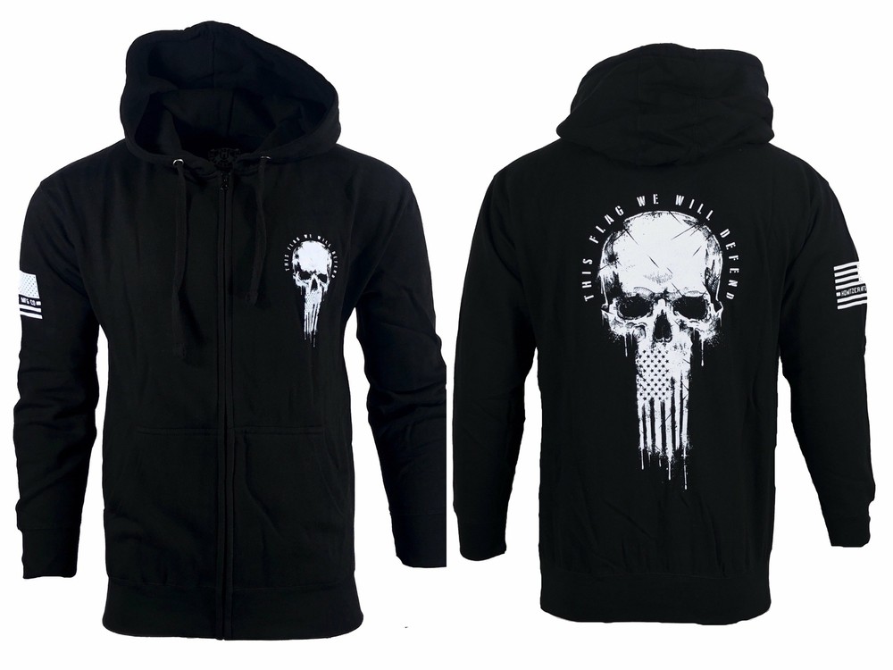 Howitzer Style Men’s Zip Up Hoodie FLAG SKULL Military Grunt S M L XL 2XL 3XL