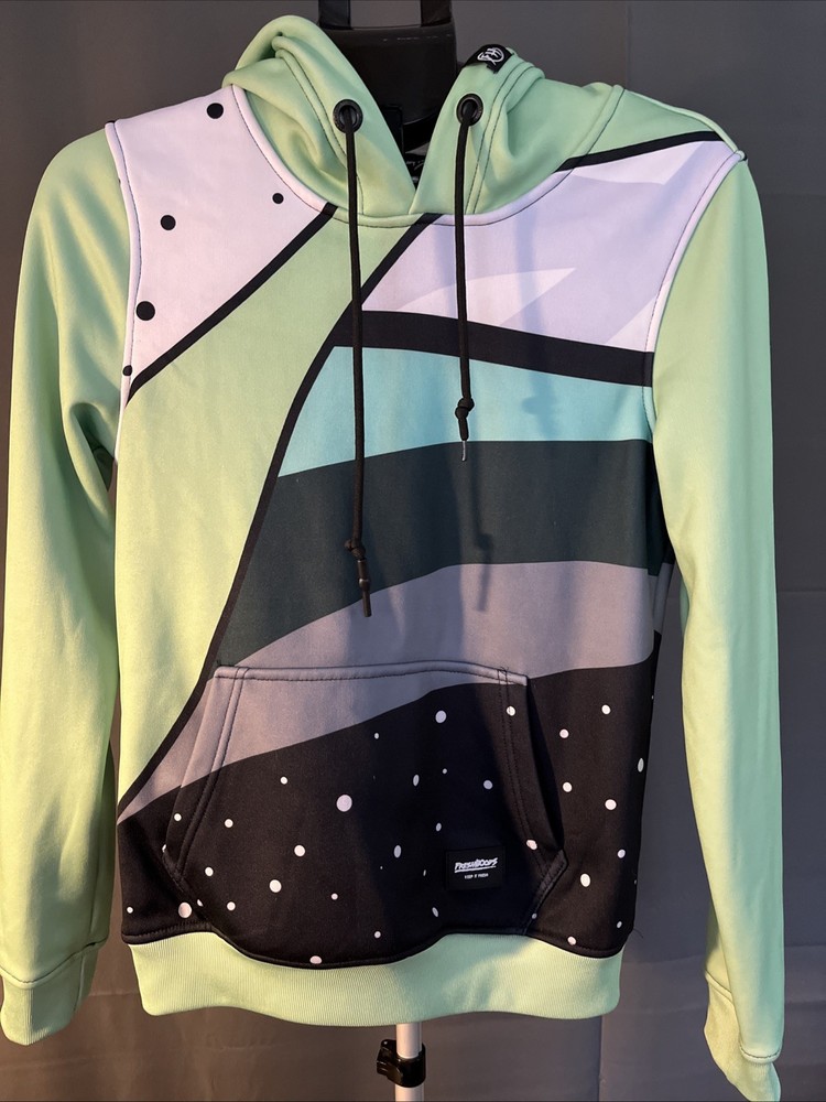 Freshhoods Size Small Lime Green Black White Geometric Print Hoodie EUC