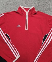 Vintage 90s Adidas Soccer Deep Pile Fleece 1/4 Zip SweatShirt Mens Sz M Red