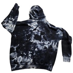 Colortone Black White Tie Dye Hoodie Sweatshirt Large Distressed Cloud Wash *