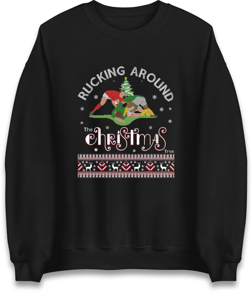 Rucking Around Christmas Rugby T-Shirt Festive Hoodie Funny Xmas Jumper Gift Top