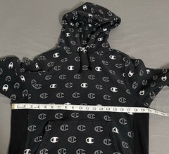 Champion Reverse Weave Hoodie Small Black White All Over Print Logo AOP Modern