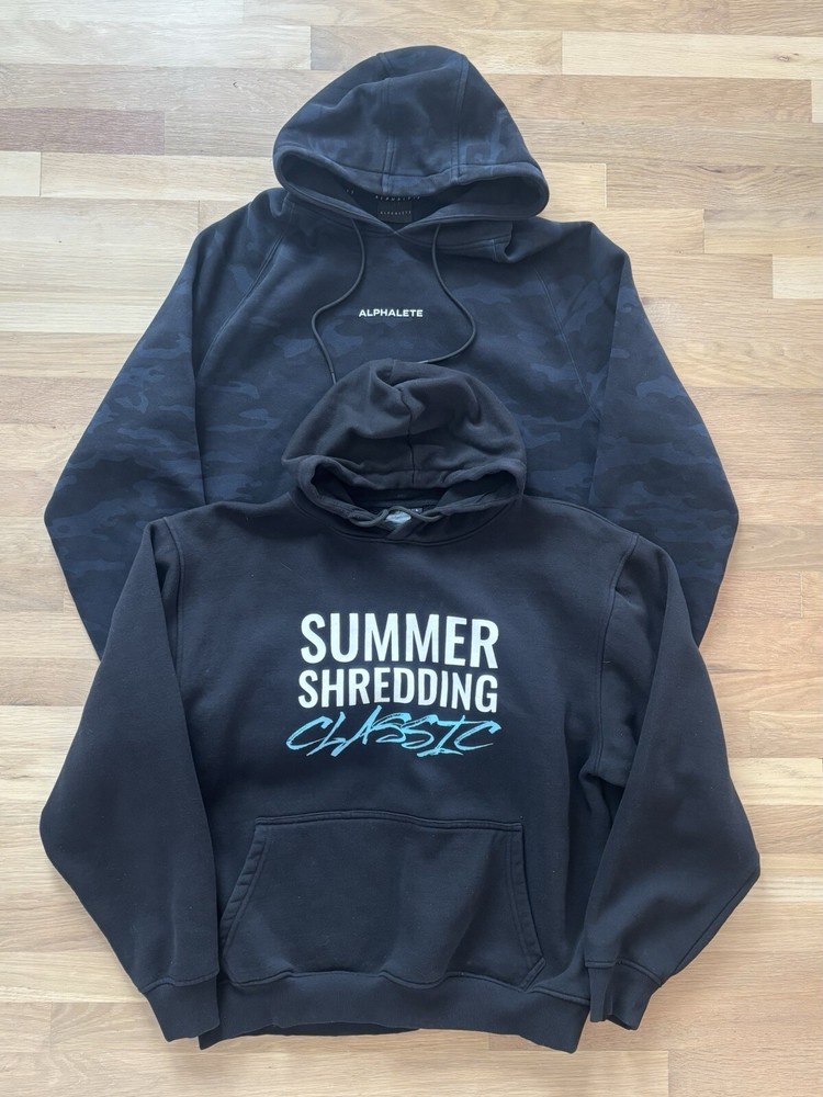 Lot Of 2 Alphalete Hoodie Black Gym Weight Training Hoodies – Men’s Size Large