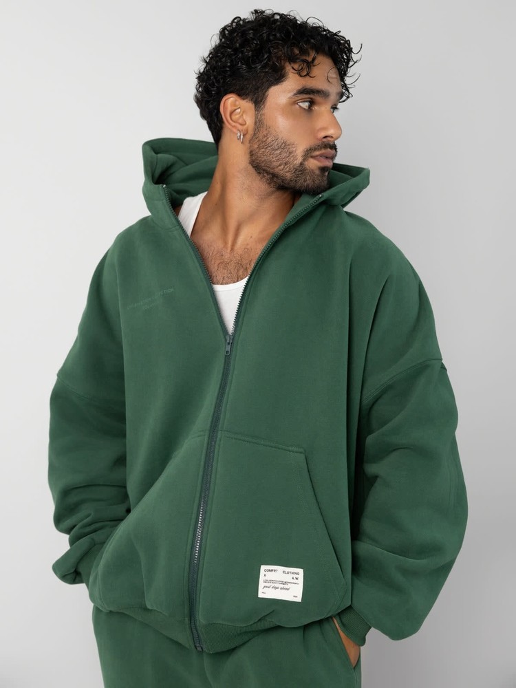 Comfrt Affirmation Zip Up Hoodie Oversized Unisex Medium Hunter Green